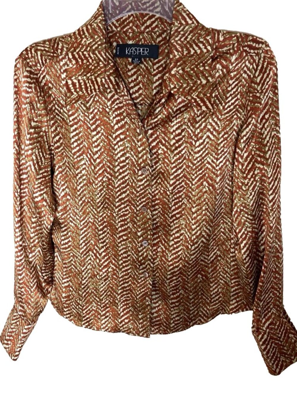 Kasper Silk Top Shirt Blouse 6 Petite 6P Long Sleeves Button Front Office